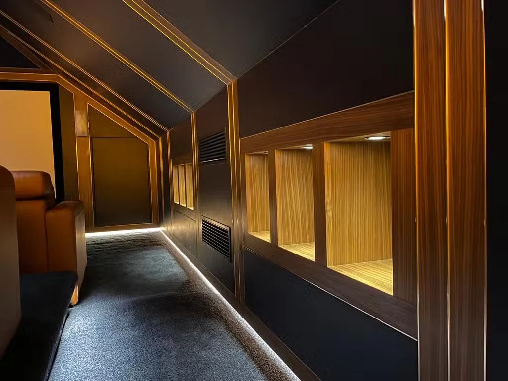 home-cinema-decorating-panelled-corridor-bradford-decorators Panelled home-cinema corridor decorated by Bradford Decorators